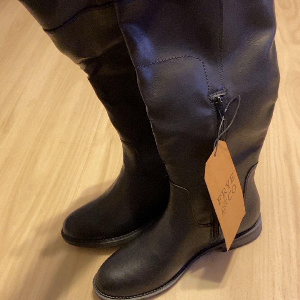 Frye Black Over-The-Knee Leather Zip Boots